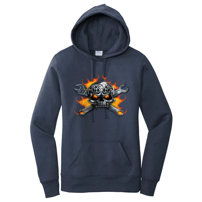 Metal Skull Wrench Flames Mechanic Great Gift Women's Pullover Hoodie