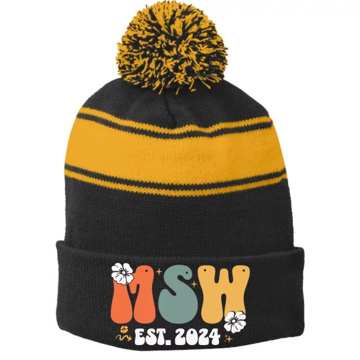 Master Social Worker Est 2024 Stripe Pom Pom Beanie