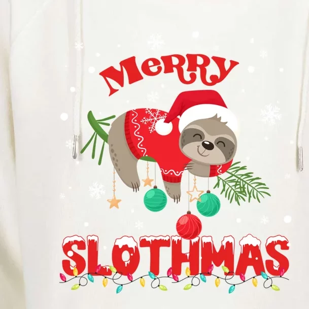 Merry Slothmas Xmas Gift Christmas Pajama For Sloth Lovers Cute Gift Womens Funnel Neck Pullover Hood