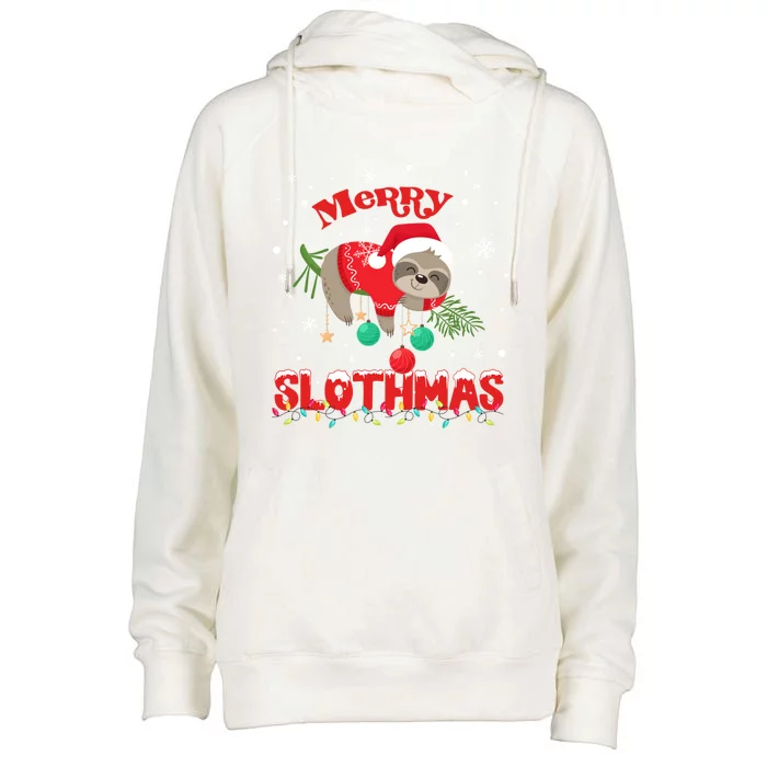 Merry Slothmas Xmas Gift Christmas Pajama For Sloth Lovers Cute Gift Womens Funnel Neck Pullover Hood