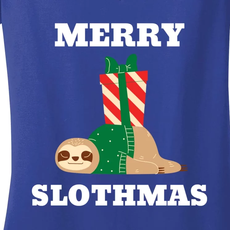 Merry Slothmas Xmas Sloth Lovers Cute And Funny Christmas Meaningful Gift Women's V-Neck T-Shirt