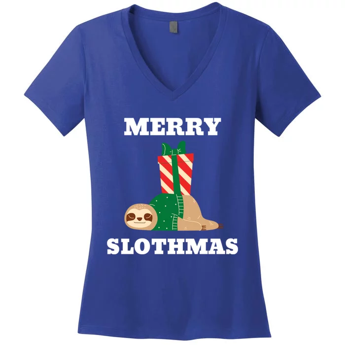 Merry Slothmas Xmas Sloth Lovers Cute And Funny Christmas Meaningful Gift Women's V-Neck T-Shirt