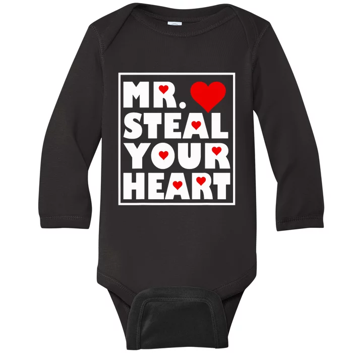 Mr Steal Your Heart Valentines Day Baby Long Sleeve Bodysuit