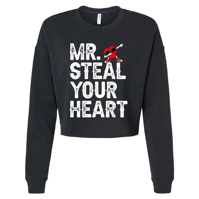 Mr. Steal Your Heart Valentines Day Dabbing Heart Valentines Cropped Pullover Crew