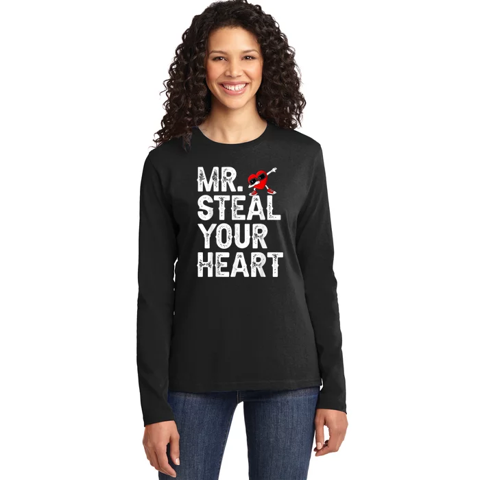 Mr. Steal Your Heart Valentines Day Dabbing Heart Valentines Ladies Long Sleeve Shirt