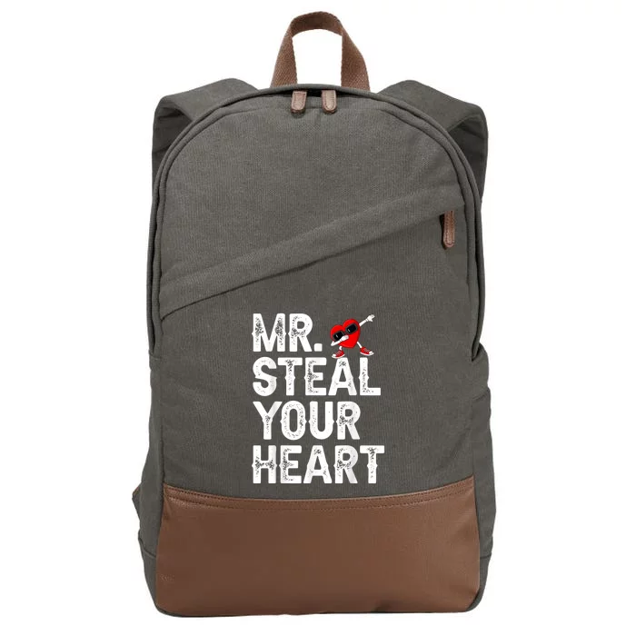 Mr. Steal Your Heart Valentines Day Dabbing Heart Valentines Cotton Canvas Backpack