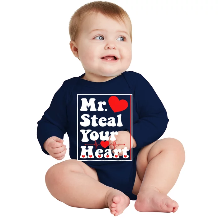 Mr. Steal Your Heart Valentines Day Boy Baby Long Sleeve Bodysuit