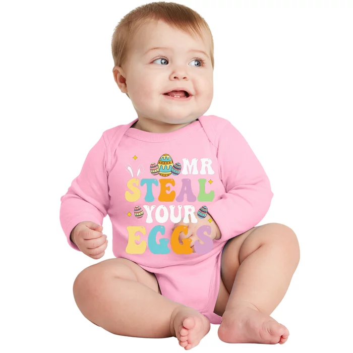 Mr Steal Your Eggs Easter Sunday Funny Easter Baby Long Sleeve Bodysuit