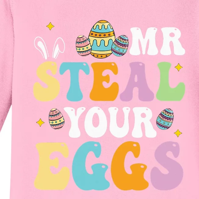 Mr Steal Your Eggs Easter Sunday Funny Easter Baby Long Sleeve Bodysuit