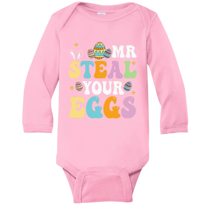 Mr Steal Your Eggs Easter Sunday Funny Easter Baby Long Sleeve Bodysuit