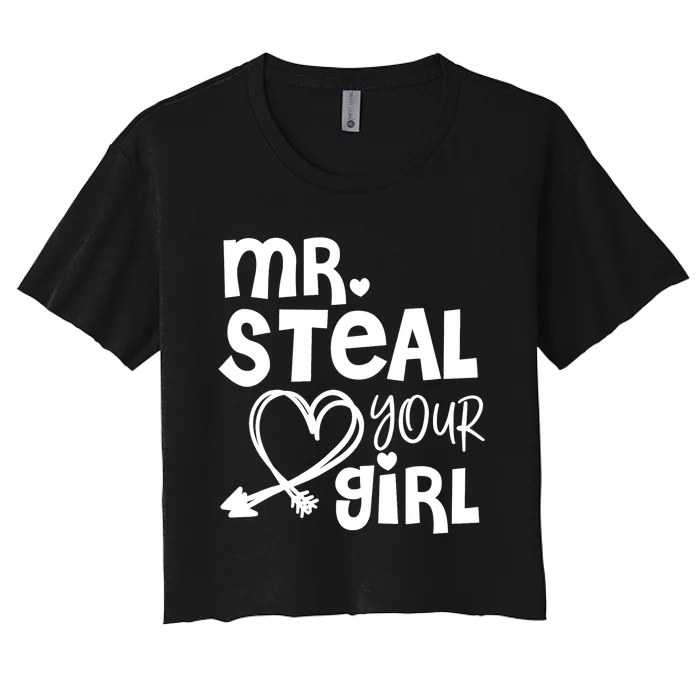 Mr Steal Your Girl Hearts Boy Son Brother Fun Valentines Day Women's Crop Top Tee