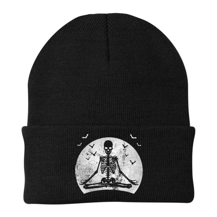 Meditating Skeleton Yoga Lover Halloween Moon Costume Knit Cap Winter Beanie