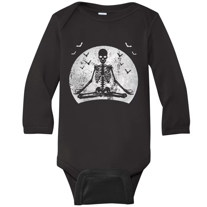 Meditating Skeleton Yoga Lover Halloween Moon Costume Baby Long Sleeve Bodysuit