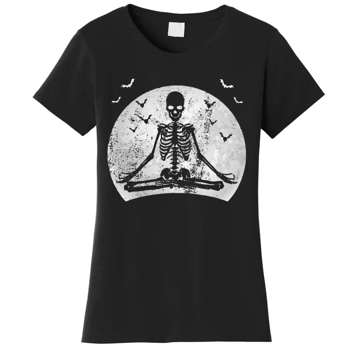 Meditating Skeleton Yoga Lover Halloween Moon Costume Women's T-Shirt