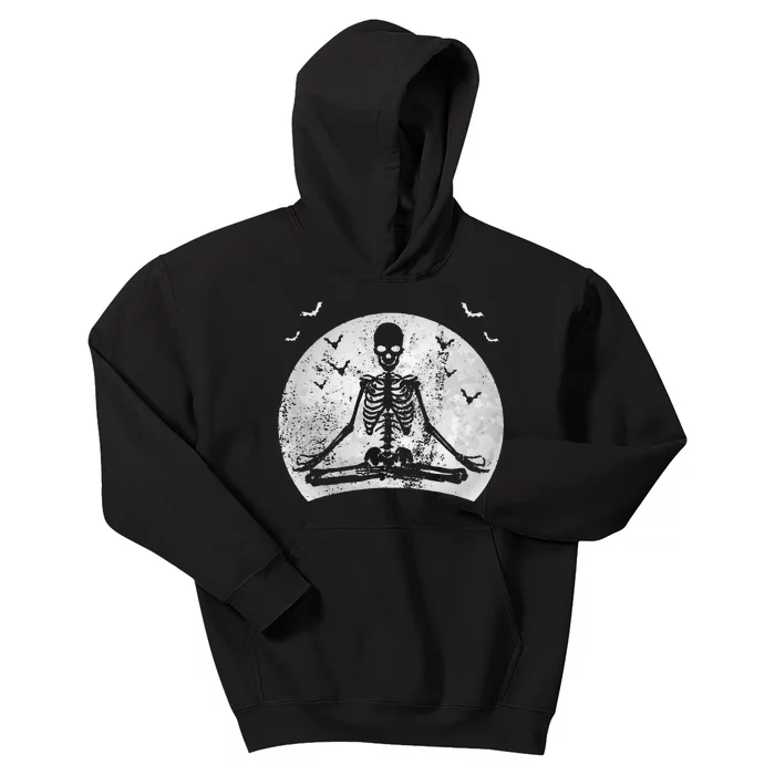 Meditating Skeleton Yoga Lover Halloween Moon Costume Kids Hoodie