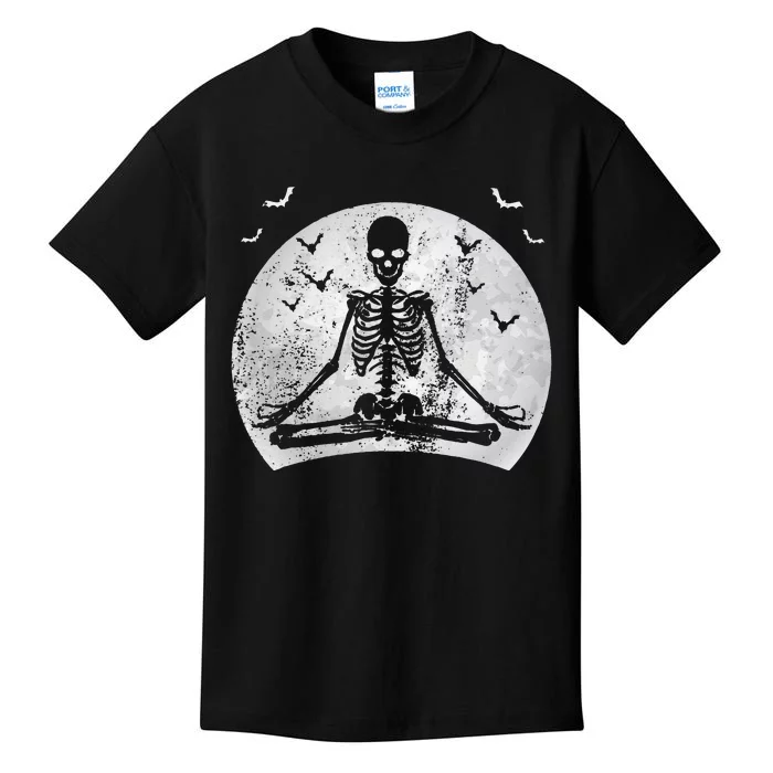 Meditating Skeleton Yoga Lover Halloween Moon Costume Kids T-Shirt