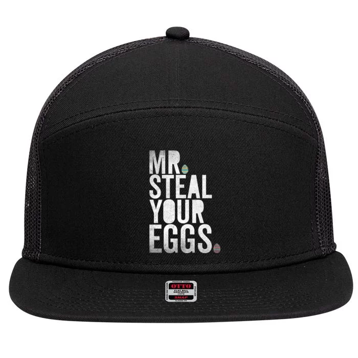 Mr Steal Your Eggs Funny Easter Matching Family 7 Panel Mesh Trucker Snapback Hat