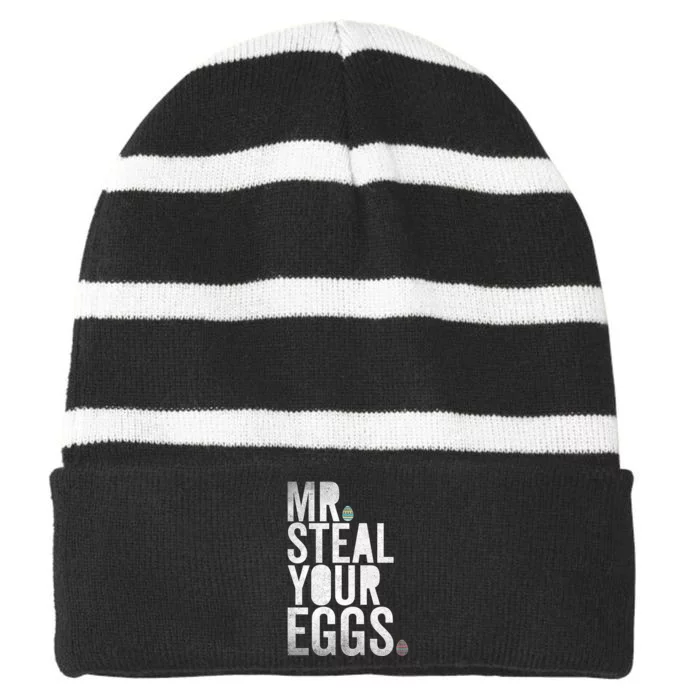 Mr Steal Your Eggs Funny Easter Matching Family Striped Beanie with Solid Band