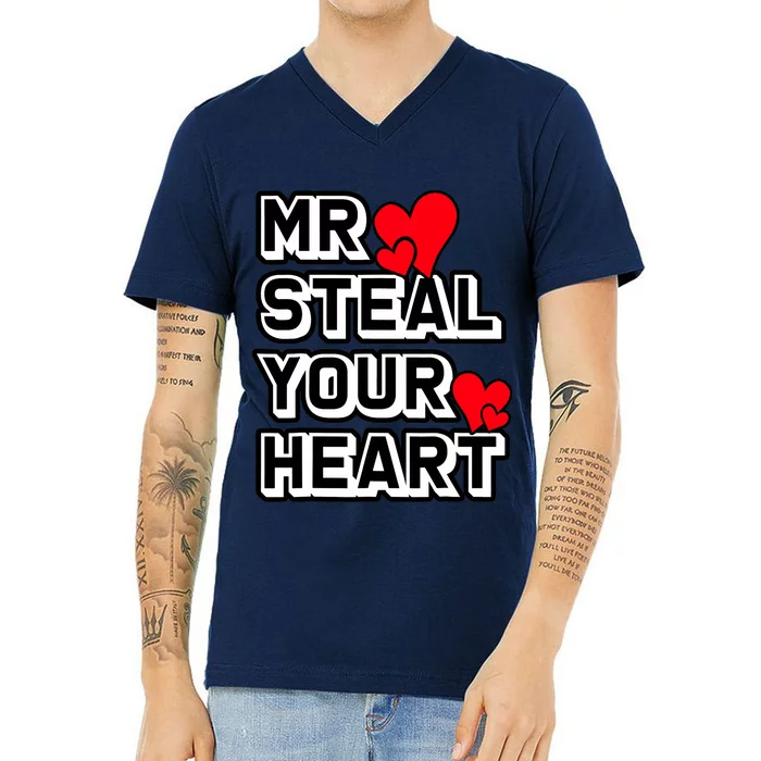 Mr Steal Your Heart Valentines Day Funny V Day Boy V-Neck T-Shirt