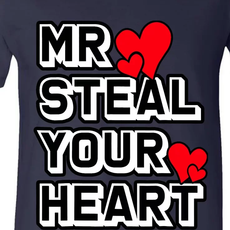 Mr Steal Your Heart Valentines Day Funny V Day Boy V-Neck T-Shirt