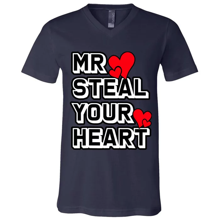 Mr Steal Your Heart Valentines Day Funny V Day Boy V-Neck T-Shirt