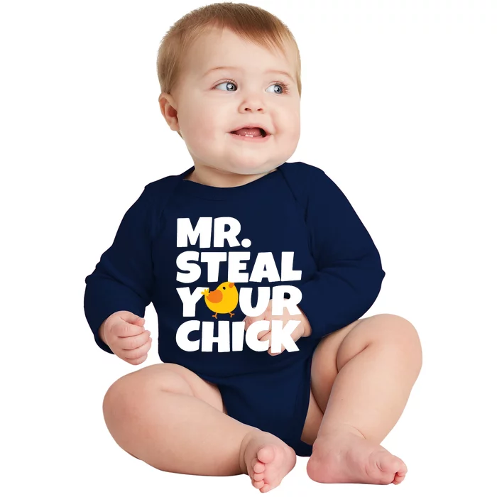 Mr Steal Your Chick Easter Chicken Egg Hunting Baby Long Sleeve Bodysuit