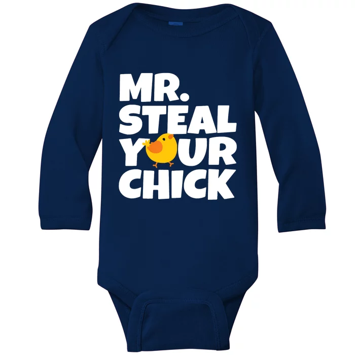 Mr Steal Your Chick Easter Chicken Egg Hunting Baby Long Sleeve Bodysuit