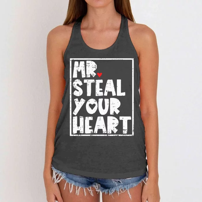 Mr Steal Your Heart Valentines Day Funny Vday Women's Knotted Racerback Tank