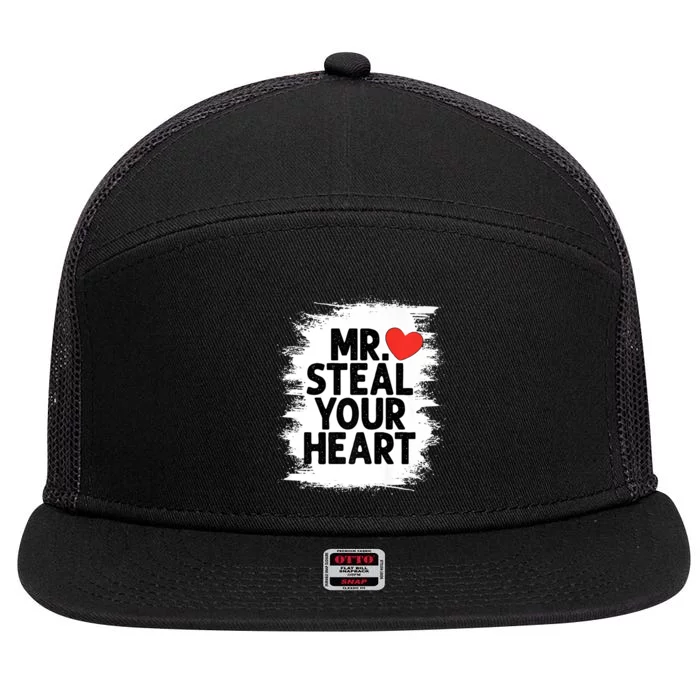 Mr Steal Your Heart Valentines Day Funny Love 7 Panel Mesh Trucker Snapback Hat