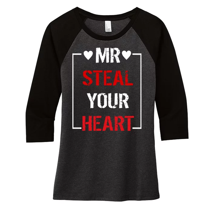 Mr. Steal Your Heart Valentines Day Women's Tri-Blend 3/4-Sleeve Raglan Shirt