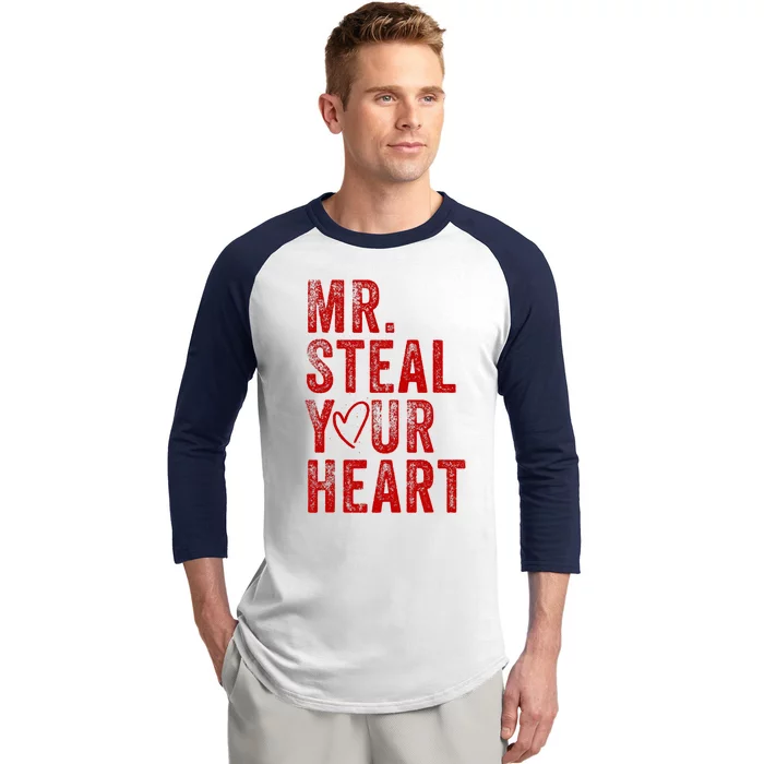 Mr Steal Your Heart Valentines Day Boy Baseball Sleeve Shirt