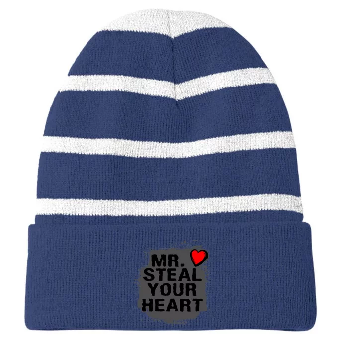 Mr. Steal Your Heart Retro Valentine's Day Boys Son Striped Beanie with Solid Band