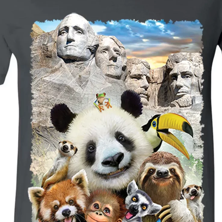 Mt Rushmore Wild Animals Selfie V-Neck T-Shirt