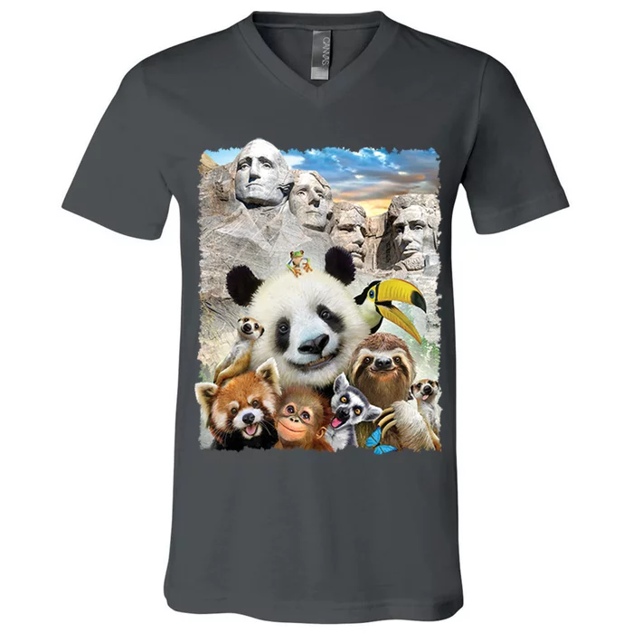 Mt Rushmore Wild Animals Selfie V-Neck T-Shirt