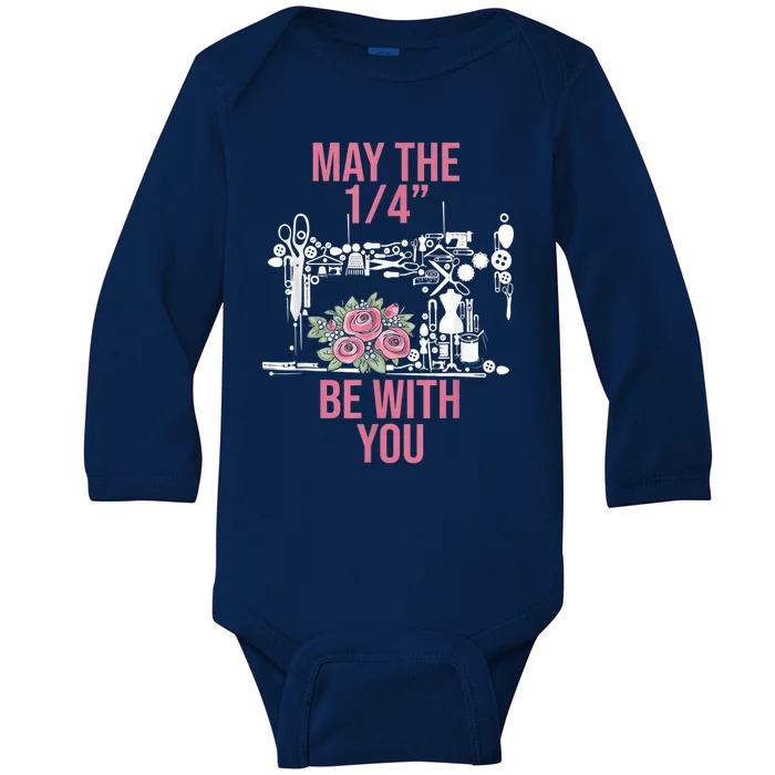 May The 1/4 Be With You Sewing Machine Quilting Gift Baby Long Sleeve Bodysuit