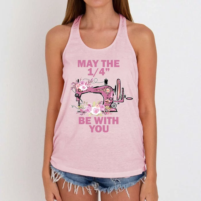 May The 14 Be With You Sewing Machine Quilting Women's Knotted Racerback Tank