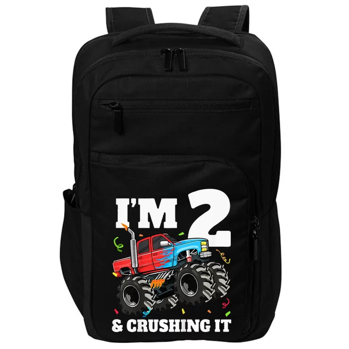 Monster Truck 2nd Birthday Boy 2 Two Year Old Impact Tech Backpack