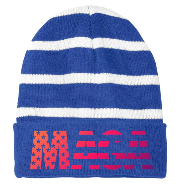 Maga Trump 2020 Reelect American Flag Vote 45 Slogan Gift Cool Gift Striped Beanie with Solid Band