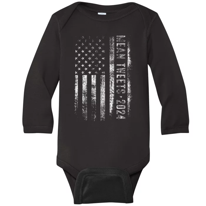 Mean Tweets 2024 Funny Trump Election Vintage American Flag Baby Long Sleeve Bodysuit