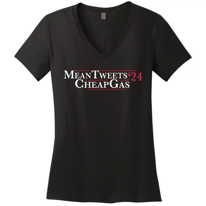 Mean Tweets 24 Cheap Gas Price Gas Trump 2024 Women's V-Neck T-Shirt