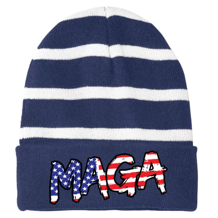 Maga Trump 2024 Election President Striped Beanie with Solid Band