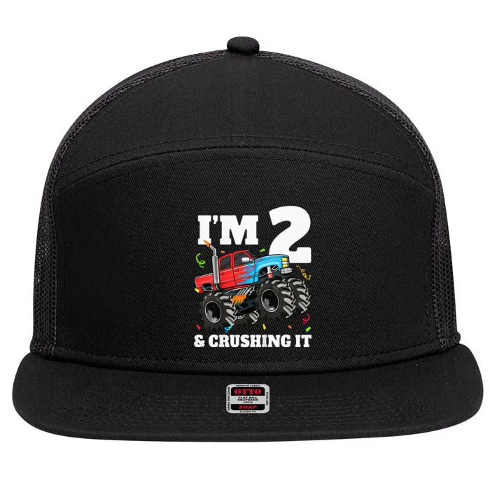 Monster Truck 2nd Birthday Boy 2 Two Year Old 7 Panel Mesh Trucker Snapback Hat