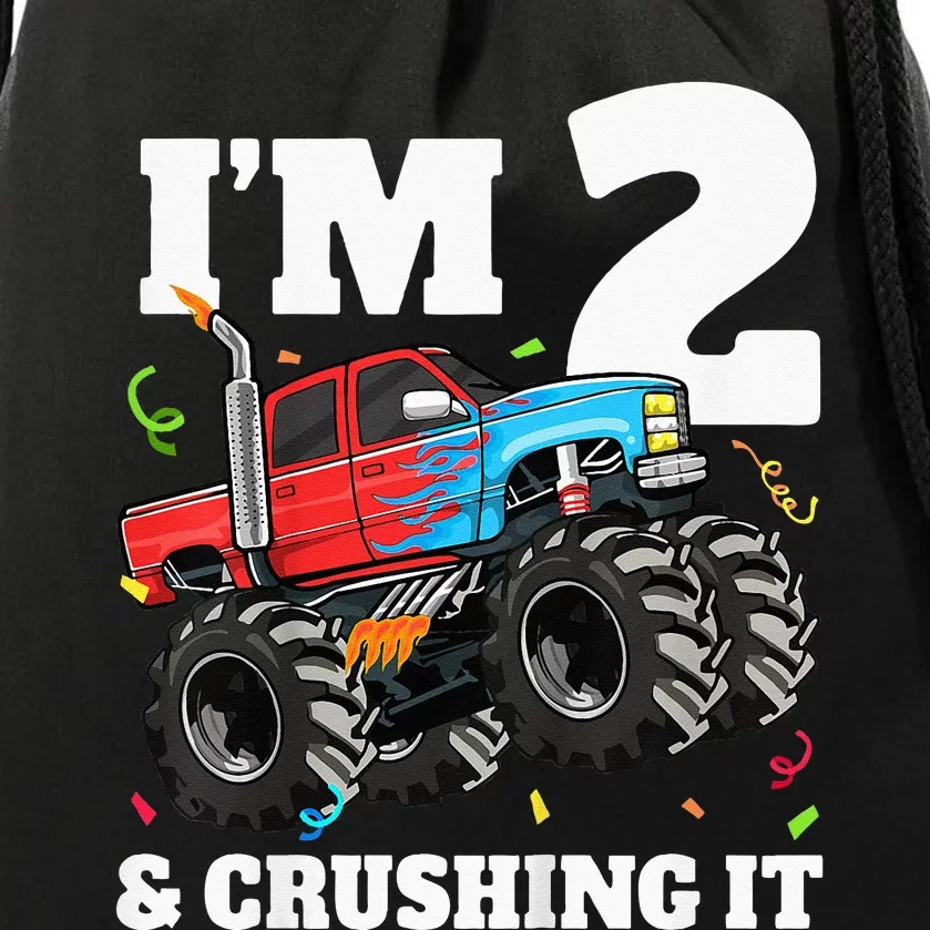 Monster Truck 2nd Birthday Boy 2 Two Year Old Drawstring Bag