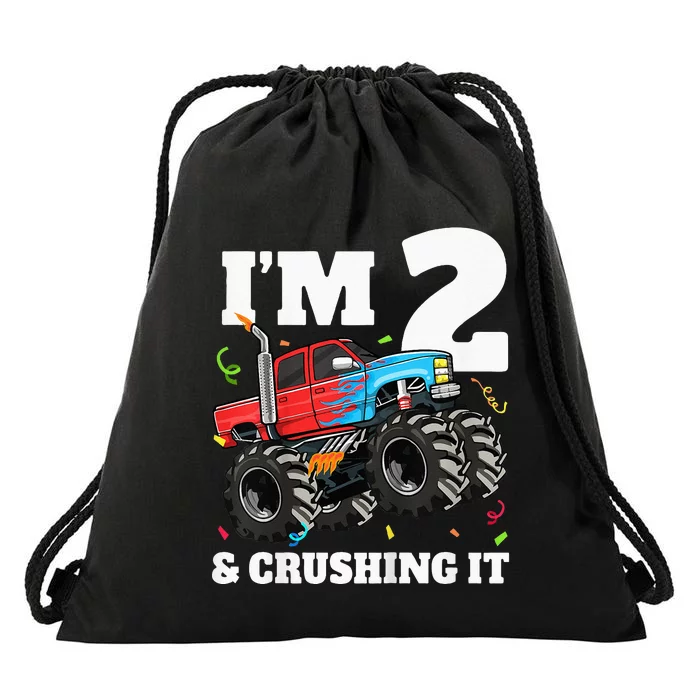 Monster Truck 2nd Birthday Boy 2 Two Year Old Drawstring Bag