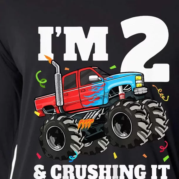 Monster Truck 2nd Birthday Boy 2 Two Year Old Cooling Performance Long Sleeve Crew