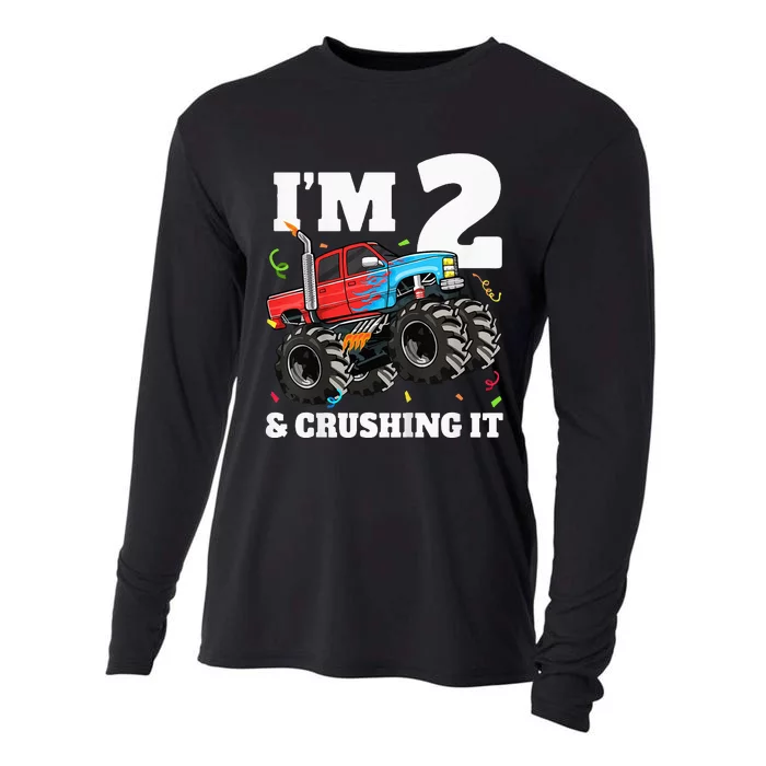 Monster Truck 2nd Birthday Boy 2 Two Year Old Cooling Performance Long Sleeve Crew