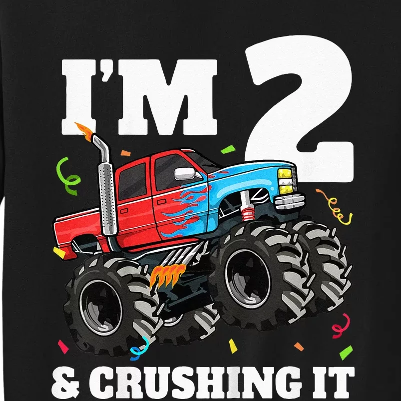 Monster Truck 2nd Birthday Boy 2 Two Year Old Tall Sweatshirt