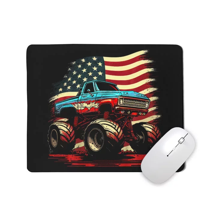 Monster Truck 4th of July Vintage American Flag Patriotic Mousepad