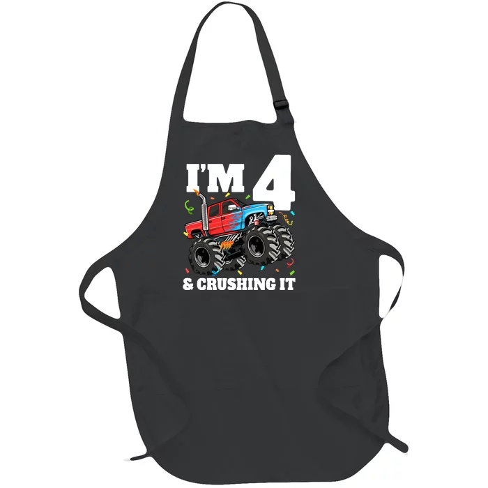 Monster Truck 4th Birthday Boy 4 Four Year Old Full-Length Apron With Pocket