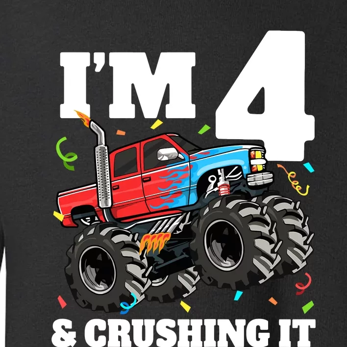 Monster Truck 4th Birthday Boy 4 Four Year Old Toddler Sweatshirt